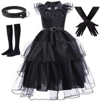 Vestido Fantasia Wednesday Addams - BanKids - Tamanho 4-5 Anos