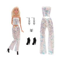 Vestido Fashion Para Boneca Barbie, Conjunto De Inverno Com Saia, Suéter, Chapéu E Acessórios Para