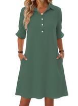 Vestido FEKOAFE de verão com decote em V, babado, manga curta, verde sálvia