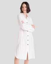Vestido Feminino Abotoado com Abertura Branco Lohe Vestido Feminino Abotoado com Abertura Branco Lohe