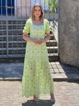 Vestido feminino adulto longo estampado florido estampa em verde