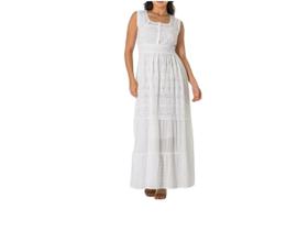 Vestido Feminino Alça Larga Laise Indiano Branco Com Botões Vestido Feminino Alça Larga Laise Indiano Branco Com Botões
