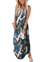 Vestido feminino ANRABESS sem mangas com estampa floral maxi média Vestido feminino ANRABESS sem mangas com estampa floral maxi média