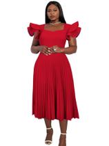 Vestido feminino AOMEI com gola quadrada vermelha com babados e manga midi