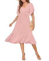 Vestido feminino AUSELILY de verão com decote em V e manga curta rosa