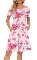 Vestido feminino AUSELILY de verão de manga curta na altura do joelho rosa