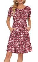 Vestido feminino AUSELILY de verão, manga curta, comprimento do joelho, vermelho