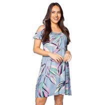Vestido Feminino Averzzy Estampado com Recorte nos Ombros Azul