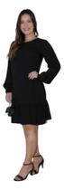 Vestido feminino babado manga longa com botões Vestido feminino babado manga longa com botões