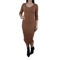 Vestido Feminino Babicat Sandy Canelado Midi Marrom - B1837