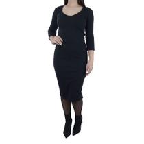 Vestido Feminino Babicat Sandy Canelado Midi Preto - B1837 Vestido Feminino Babicat Sandy Canelado Midi Preto - B1837