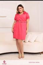 Vestido Feminino Básico Casual Cor Rosa com Manga em Poliéster e Elastano Vestido Feminino Básico Casual Cor Rosa com Manga em Poliéster e Elastano