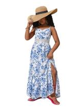 Vestido feminino BEAUDRM com estampa tropical Cami Maxi azul/branco 9Y