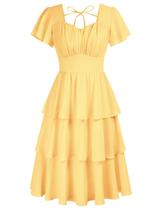 Vestido feminino Belle Poque, vintage, com gola em forma de moletom, amarelo