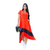 Vestido Feminino Bicolor Moda Feminina Bolso Max Manga Curta 38 a 50 Moda Verão Lançamento Feminino Lindo