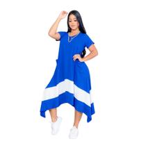 Vestido Feminino Bicolor Moda Feminina Bolso Max Manga Curta 38 a 50 Moda Verão Lançamento Feminino Lindo