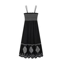Vestido Feminino Bordado Floral - Sem Mangas, Gola Quadrada, Estilo Étnico e Plissado
