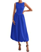 Vestido feminino BTFBM 2025, casual, sem mangas, azul midi