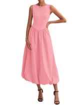 Vestido feminino BTFBM 2025, casual, sem mangas, midi