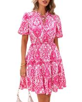 Vestido feminino BTFBM floral de verão com decote em V e manga curta com babado Vestido feminino BTFBM floral de verão com decote em V e manga curta com babado