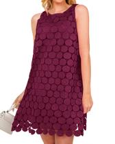 Vestido feminino BTFBM Hollow Out Circle bordado vinho tinto