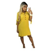 Vestido feminino camisão viscolinho manga na cor amarelo no tamanho P