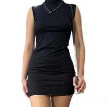 Vestido feminino Canelado Curto Alça Costas Aberta Gola Alta midi tubinho justo colado. vestido curto barato vestidinho canelado - importaemporta