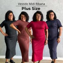 Vestido feminino canelado longo fenda lateral plus size - VERSICULO XXI Vestido feminino canelado longo fenda lateral plus size - VERSICULO XXI