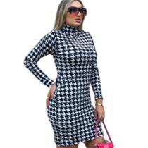 Vestido Feminino Canelado Manga Comprida e Gola Alta Premium