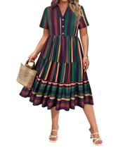 Vestido feminino CARCOS plus size com decote em V listrado verde marinho 5X