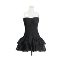 Vestido Feminino Casual A-Line Com Babados Em Patchwork, Sem Alças, Sem Mangas, Cintura Alta,