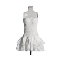 Vestido Feminino Casual A-Line Com Rendas Em Patchwork, Sem Alças, Sem Mangas, Cintura Alta,