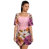 Vestido Feminino Casual Acinturado Elegante Moda Fashion Curto Modela o Corpo Confortável Primavera Verão Florido Balada Festa Vestido Feminino Casual Acinturado Elegante Moda Fashion Curto Modela o Corpo Confortável Primavera Verão Florido Balada Festa