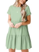 Vestido feminino casual Liooil de manga curta Flowy Beach Mini Green Vestido feminino casual Liooil de manga curta Flowy Beach Mini Green