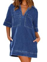 Vestido feminino CHARTOU, jeans solto, manga curta, azul casual