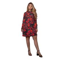 Vestido feminino chemise manga longa com botões