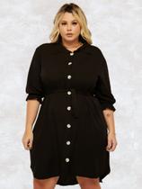 Vestido Feminino Chemise Plus Size Camisão C Botões Frotais c Faixa Chamisier Camisa Saida de Praia