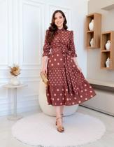 Vestido Feminino Chemise Poá Maxi Midi Terra Prometida