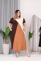 Vestido Feminino Chemise Tricolor Plus Size Bolsos Funcionais Fenda Elegante 48 50 52