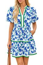 Vestido feminino Cicy Bell com decote em V floral, mini verão, azul marinho Vestido feminino Cicy Bell com decote em V floral, mini verão, azul marinho