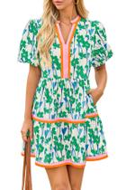 Vestido feminino Cicy Bell com decote em V floral, mini verde de verão Vestido feminino Cicy Bell com decote em V floral, mini verde de verão