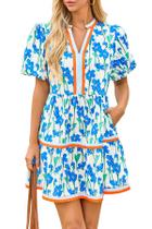 Vestido feminino Cicy Bell floral, mini decote em V, manga curta Vestido feminino Cicy Bell floral, mini decote em V, manga curta