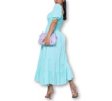 Vestido feminino ciganinha midi manga princesa lastex barra 3 marias moda blogueira