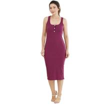 Vestido Feminino Coladinho Midi Regata Decote Quadrado Botões Fixo Ribana Canelada Slim Fit 51022A