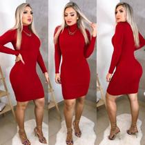 Vestido Feminino Colado Midi Manga Longa Cacharrel Gola