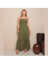 Vestido feminino com botoes longo no linho Vestido feminino com botoes longo no linho