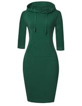 Vestido feminino com capuz MISSKY, manga 3/4 com bolso, verde escuro, GG