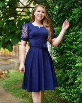 Vestido Feminino Com Cinto Midi Rodado Evangélico Social Godê Prinçesa