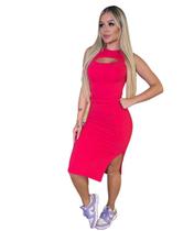 Vestido Feminino com Decote e Fenda - Rosa