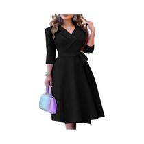Vestido Feminino Com Decote Em V E Manga Média, Cintura Ajustável, Estilo Fashion Para O Dia a Dia